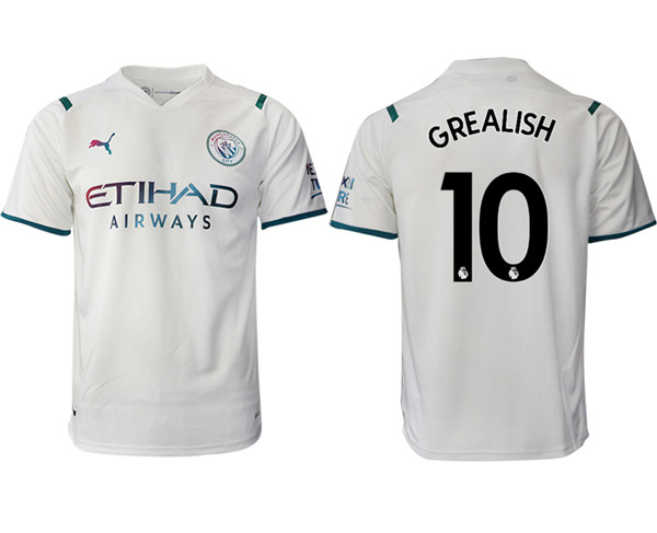 Men's Manchester City #10 Jack Grealish 2021/22 White Away Soccer Jersey